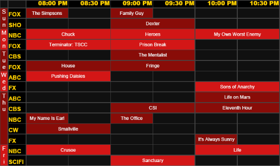 Fall 2008 TV Schedule